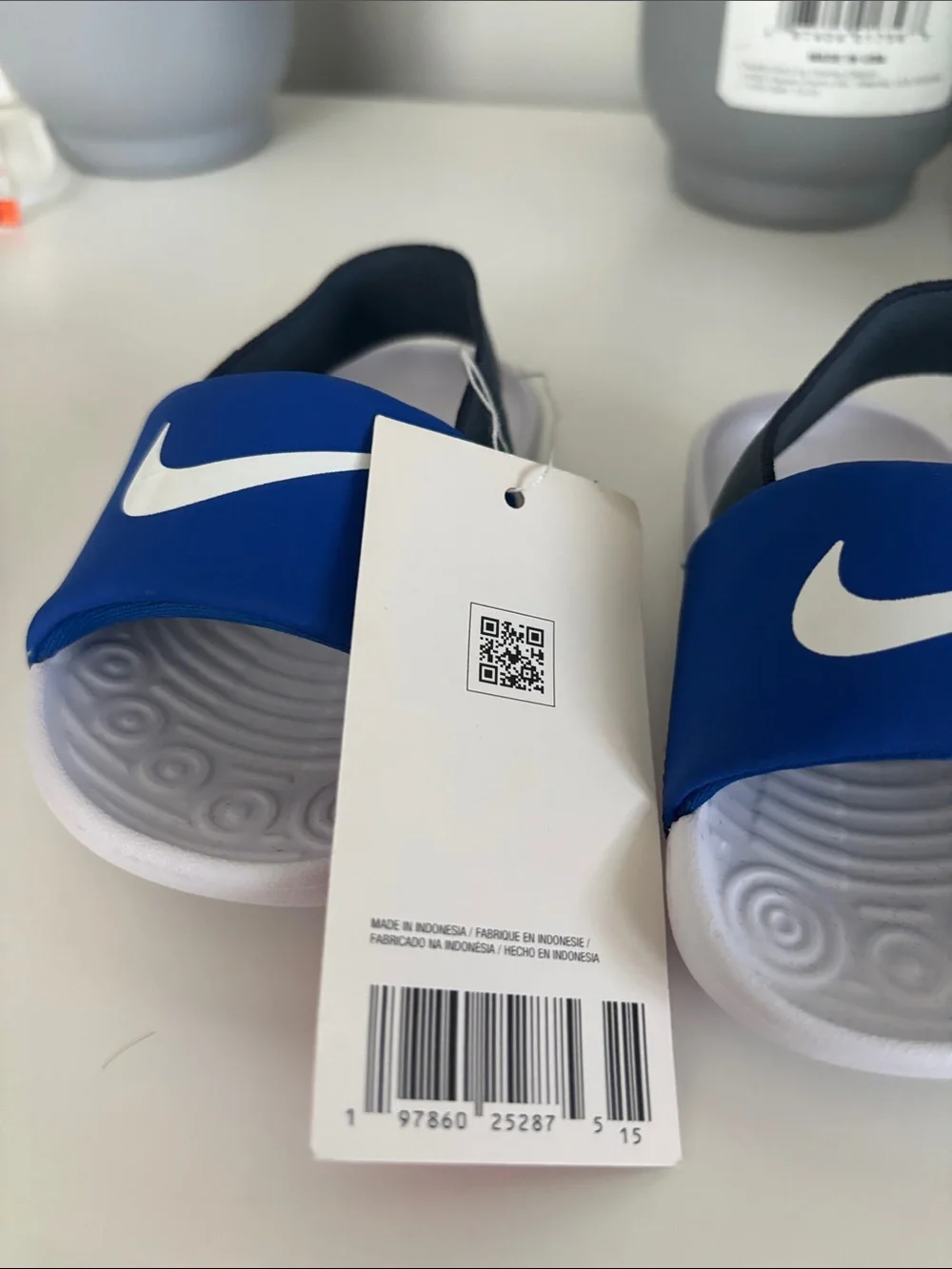 Nike Kids Royal Blue and White Slide Sandals with Back Strap